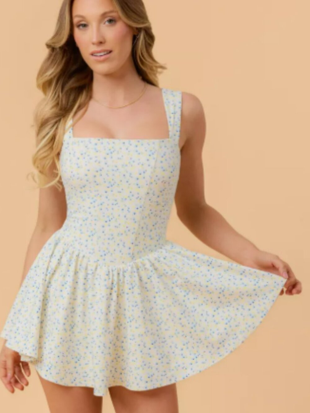 Blogilates Women's Mommy & Me Princess Bow Back White Floral Dress- 1X
